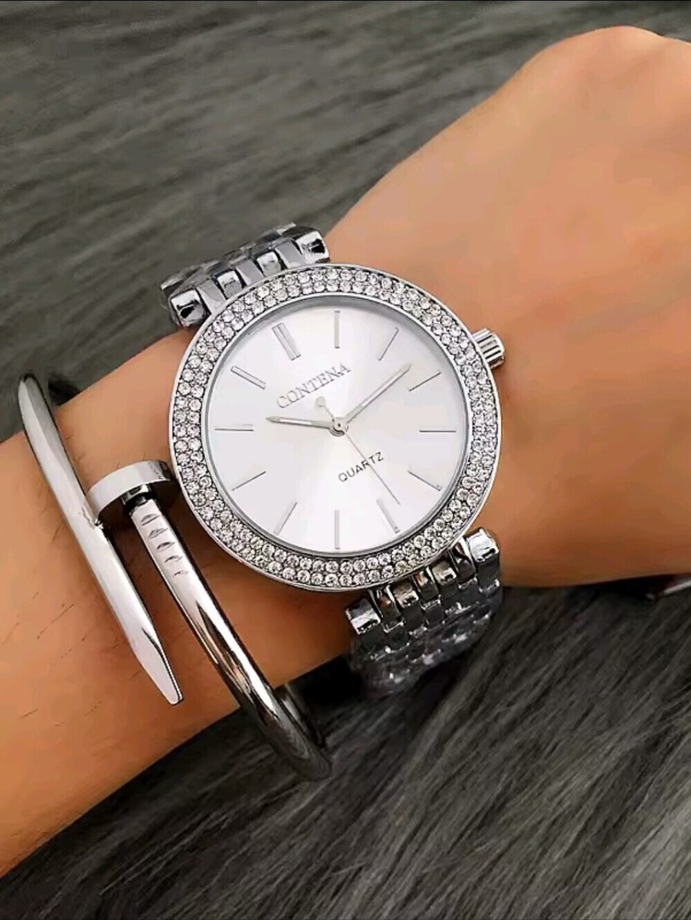 Women's Silver Crystal Accent Bracelet Watch
